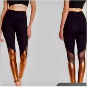 NWT Black and ROSE Gold Women's Leggings WITH MESH DETAILS